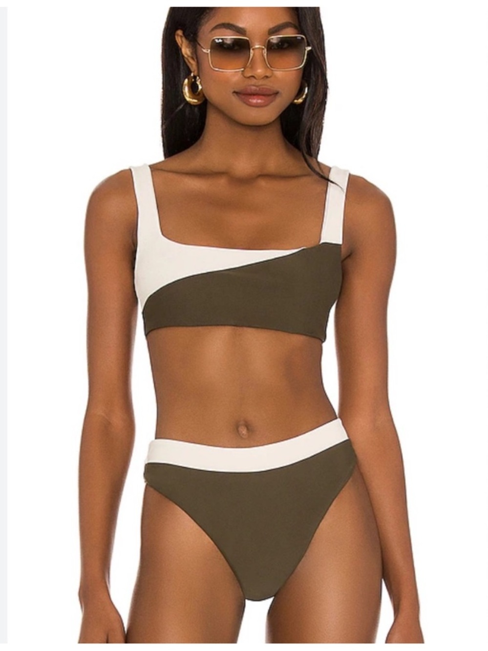 Camila Coelho Olive Green and White Two-Piece Bikini